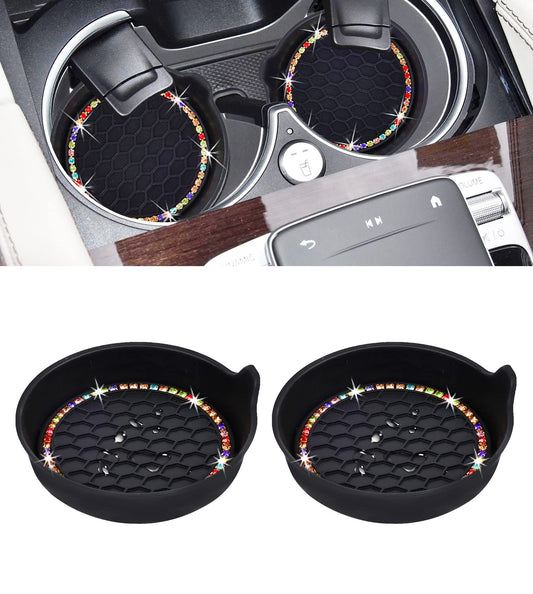 Amooca Car Cup Coaster Universal Non-Slip Cup Holders Bling Crystal Rhinestone Car Interior Accessories 2 Pack Black Coloured