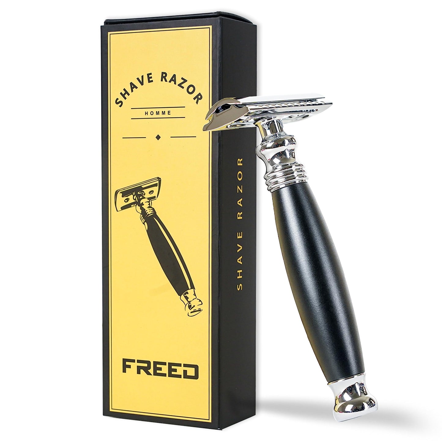 FREED Double Edge Razor,single blade razor,Aluminum alloy handle paired with a textured matte black finish,10 Japanese 6cr13 Stainless Steel Blades,It's the best gift for men,fathers,or birthdays