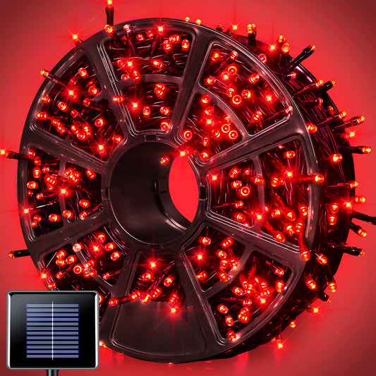 JMEXSUSS 600 LED Red Solar Christmas Lights, 206.7ft Red Christmas Lights Outdoor Waterproof, 8 Modes Red Solar Lights for Outside Patio House Tree Party Xams Christmas Decorations