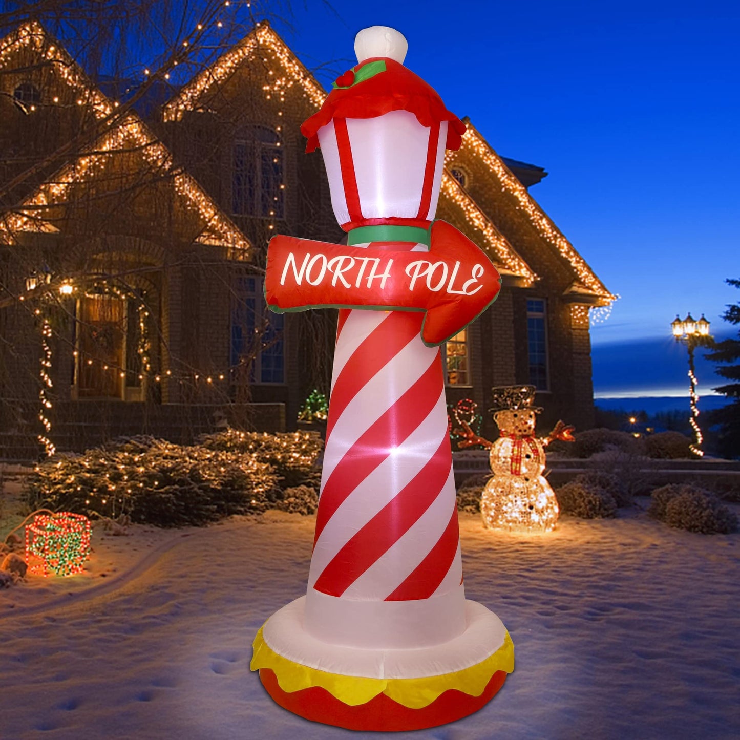 Juegoal 6 FT Christmas Inflatables Outdoor Decorations, Inflatable Xmas Lighthouse, Lighted Blow Up North Pole Sign with Built in LED Lights, Light Up Holiday Winter Lawn Yard Garden Decor