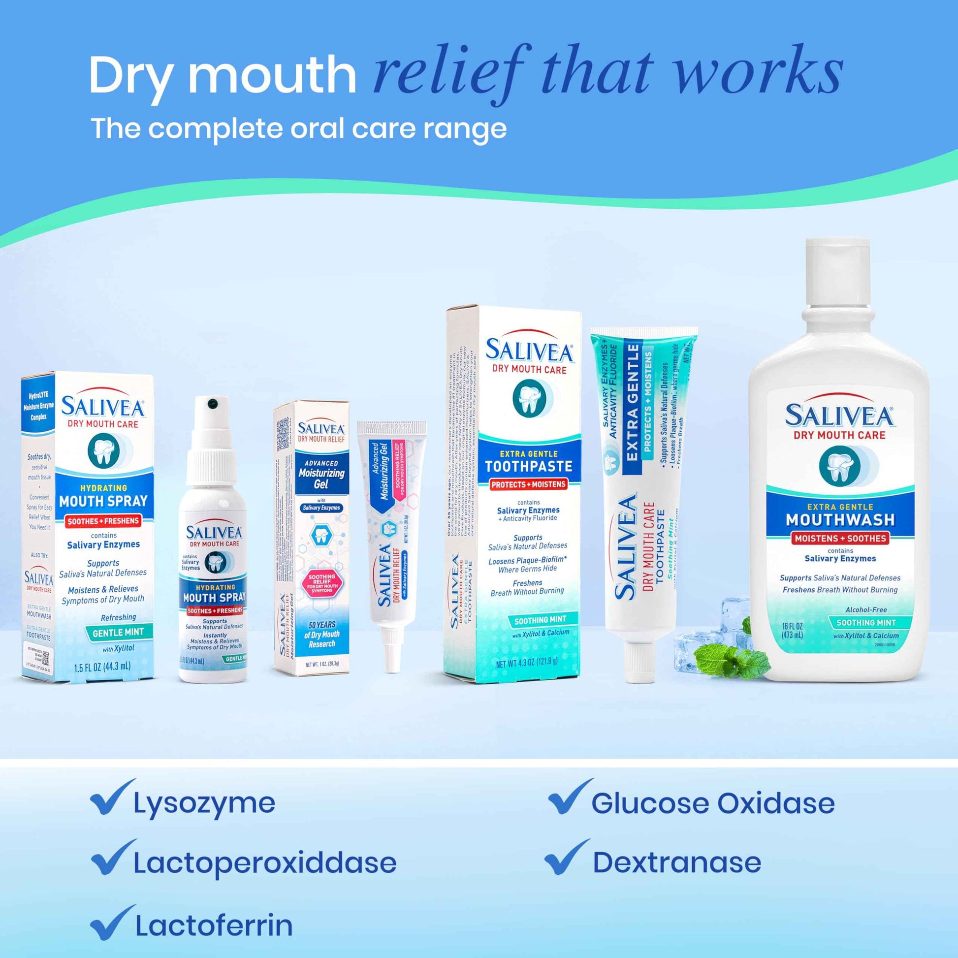 SALIVEA Dry Mouth Mouthwash - Soothing Mint Mouthwash with Natural Salivary Enzymes - Breath Freshener & Dry Mouth Care - Mint Flavor (2 Pack)