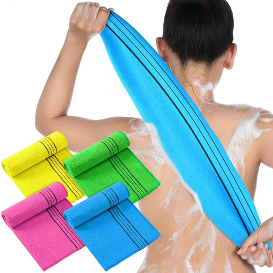 Tatuo 4 Pieces Korean Exfoliating Washcloth Body Back Scrubber Japanese Italy Exfoliating Cloth 35.5 Inch Long Bath Towel Washcloth Dead Skin Remover for Men Women(Multicolored)