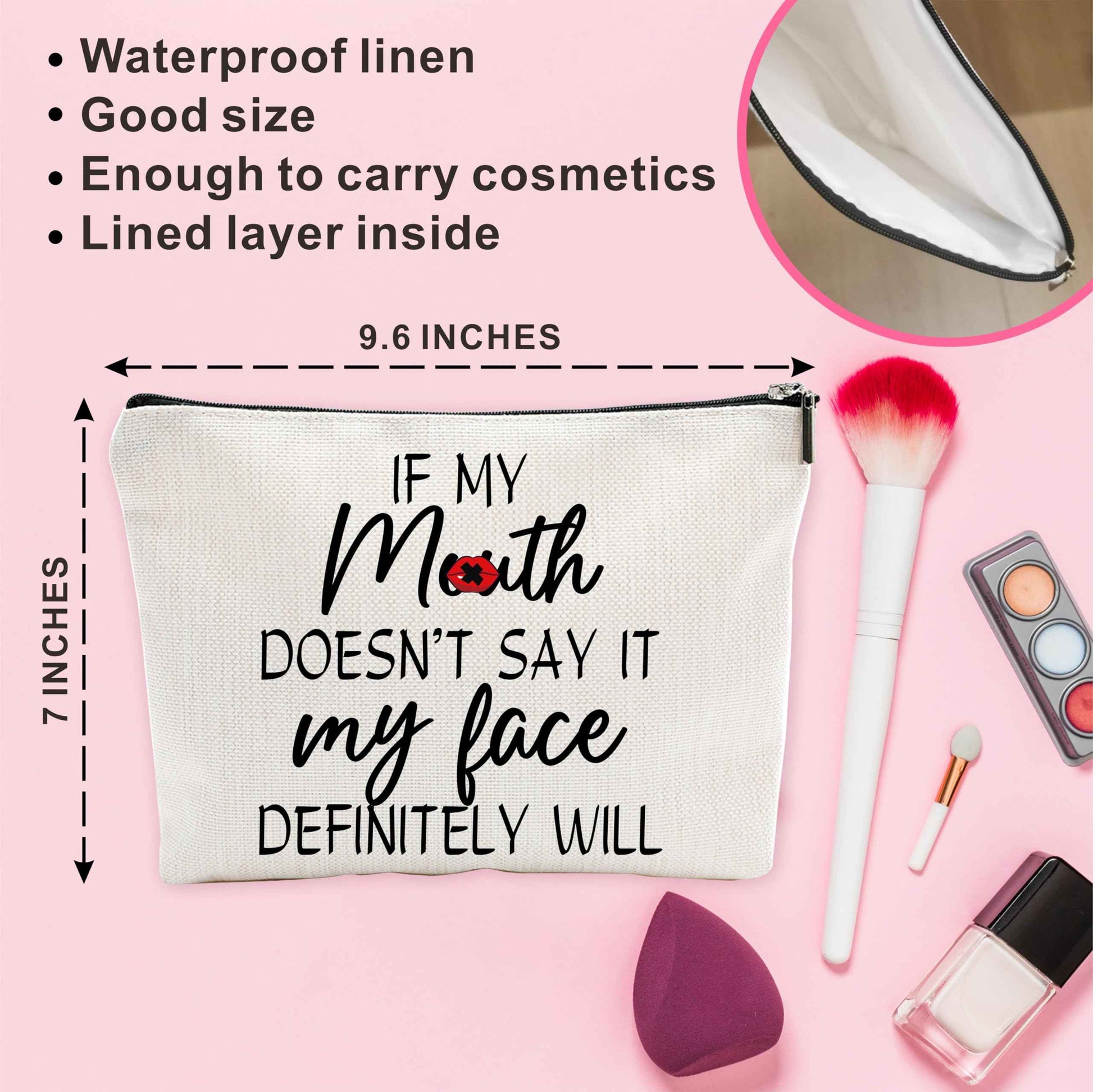 Funny Make Up Bag, If My Mouth Doesn't Say It, My Face Definitely Will Cosmetic Bag, Sarcastic Toiletry Bag, Gift For Women, Coworker, Women Accessories - A07