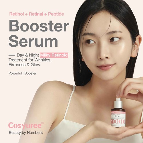 Cosyuree Retinol + Retinal + Peptide Booster Serum – 1,000ppm Retinol, 100 ppm Retinal, Anti-Aging Face Serum with Peptides, Hyaluronic Acid, Niacinamide & Collagen, Fragrance-Free, 30ml (1.01 fl oz)