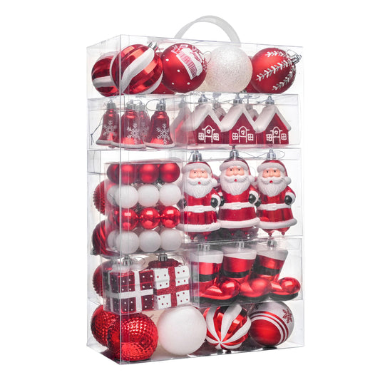 Valery Madelyn Christmas Ornaments Set, 100ct Red and White Shatterproof Christmas Tree Decorations Set, Traditional Red and Silver Decorative Hanging Ball Ornaments Bulk for Xmas Holiday Decor