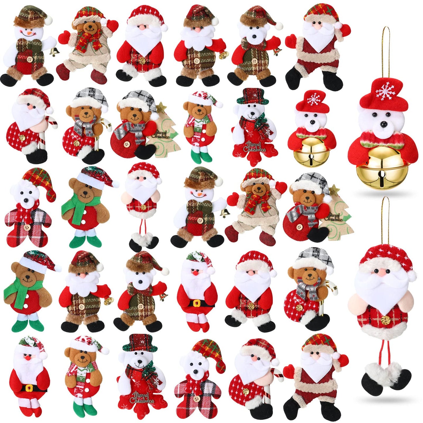 Jerify 32 Pcs Christmas Plush Ornaments Bulk Tree Decoration Mini Plush Small Santa Tree Xmas Party Favors