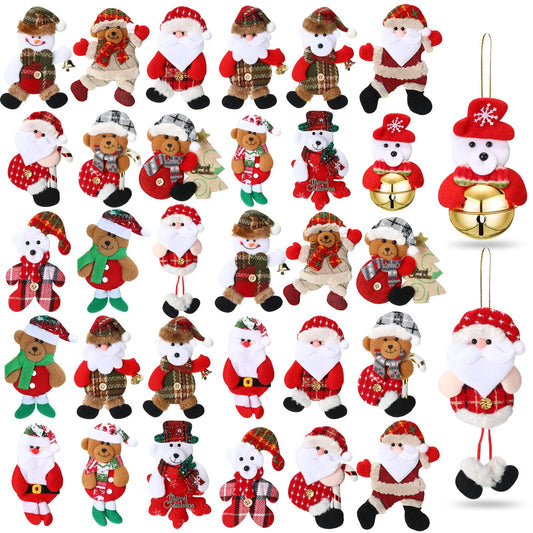 Jerify 32 Pcs Christmas Plush Ornaments Bulk Tree Decoration Mini Plush Small Santa Tree Xmas Party Favors