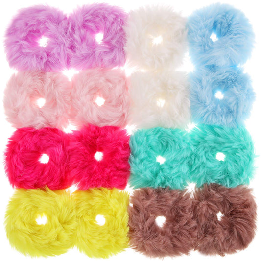 WILLBOND 16 Pieces Faux Fur Hair Band Rope Hair Holder Hair Ring Ties Ponytail Holder for Women(null)