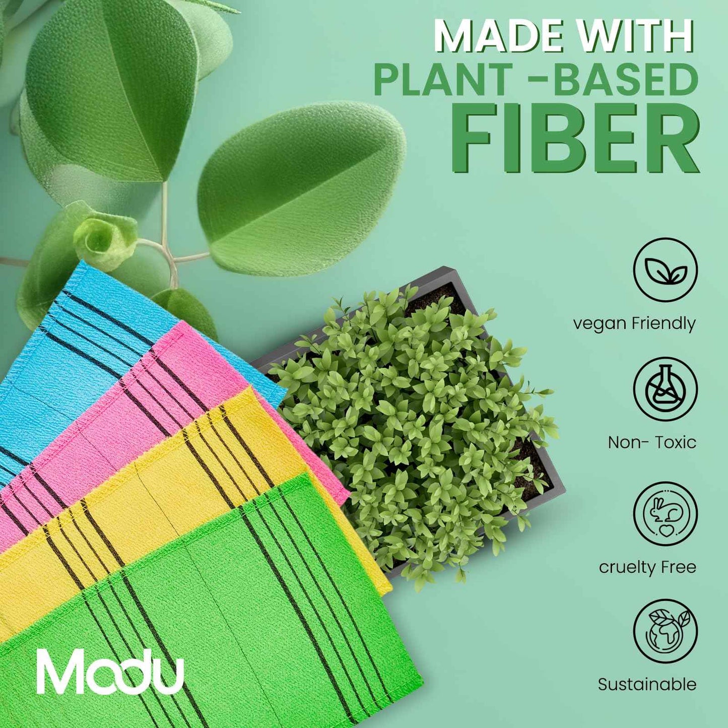 Modu Korean Exfoliating Mitts Large 10PCS (Green) – Exfoliating Gloves Body Scrubber Italy Towel Washcloth for Korean Spa at Home, Dead Skin Remover, 100% Vegan Viscose