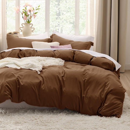 Bedsure Brown Twin Duvet Cover Set - Soft Prewashed Duvet Cover Twin Size, 2 Pieces, 1 Duvet Cover 68x90 Inches with Zipper Closure and 1 Pillow Sham, Comforter Not Included