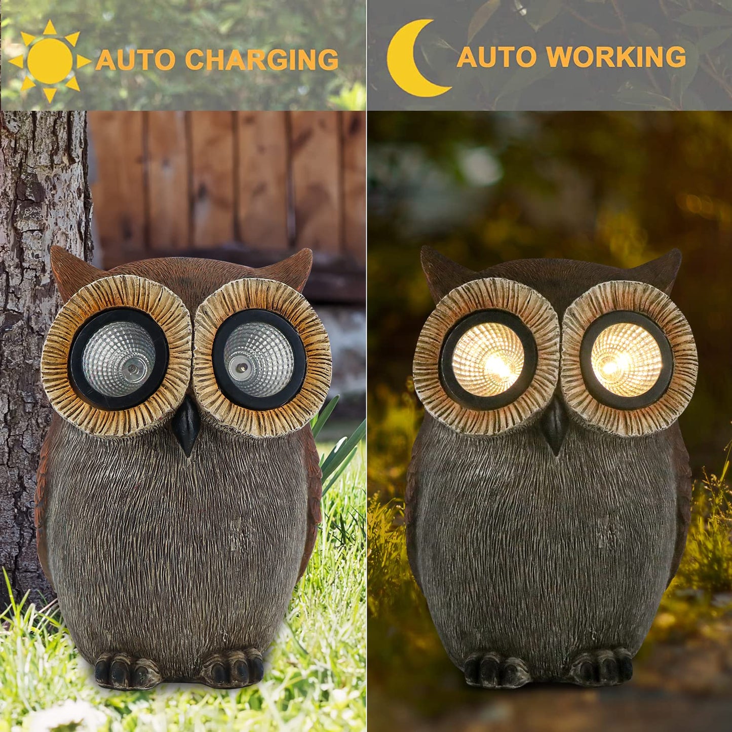 DKJOCKY Owl Garden Statues Outdoor Decor with Solar LED Lights - Cute Owl Figurines Garden Gifts Yard Art Sculptures for Outside, Patio, Backyard, Garden Decorations, Lawn Ornaments