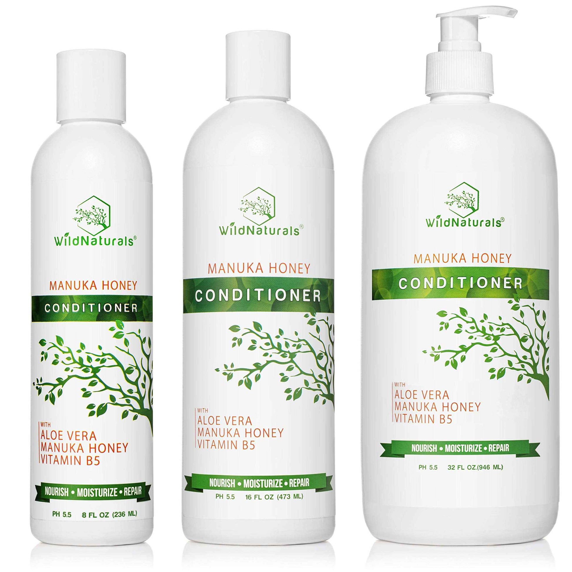 Wild Naturals Sulfate Free Conditioner : With Manuka Honey + Aloe Vera, For Hair Loss, Thinning Hair, and Itchy Dry Scalp. Anti Dandruff, Moisturizing, 98% Natural, 80% Organic Healing Plant-Based