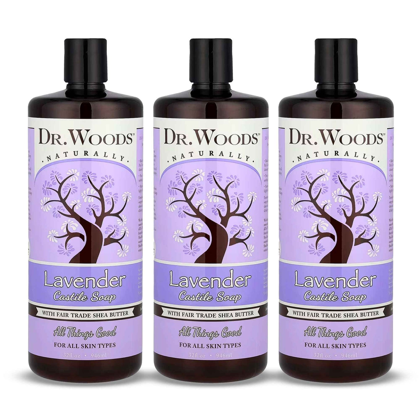 Dr. Woods Lavender Liquid Castile Soap - Castile Soap with Pure Lavender Oil, Body Wash for Men and Women, Organic Shea Butter, Natural Cleaner for Face, Hands, and Body - 32 Fl Oz, Pack of 3