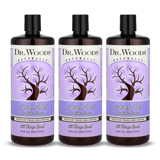 Dr. Woods Lavender Liquid Castile Soap - Castile Soap with Pure Lavender Oil, Body Wash for Men and Women, Organic Shea Butter, Natural Cleaner for Face, Hands, and Body - 32 Fl Oz, Pack of 3