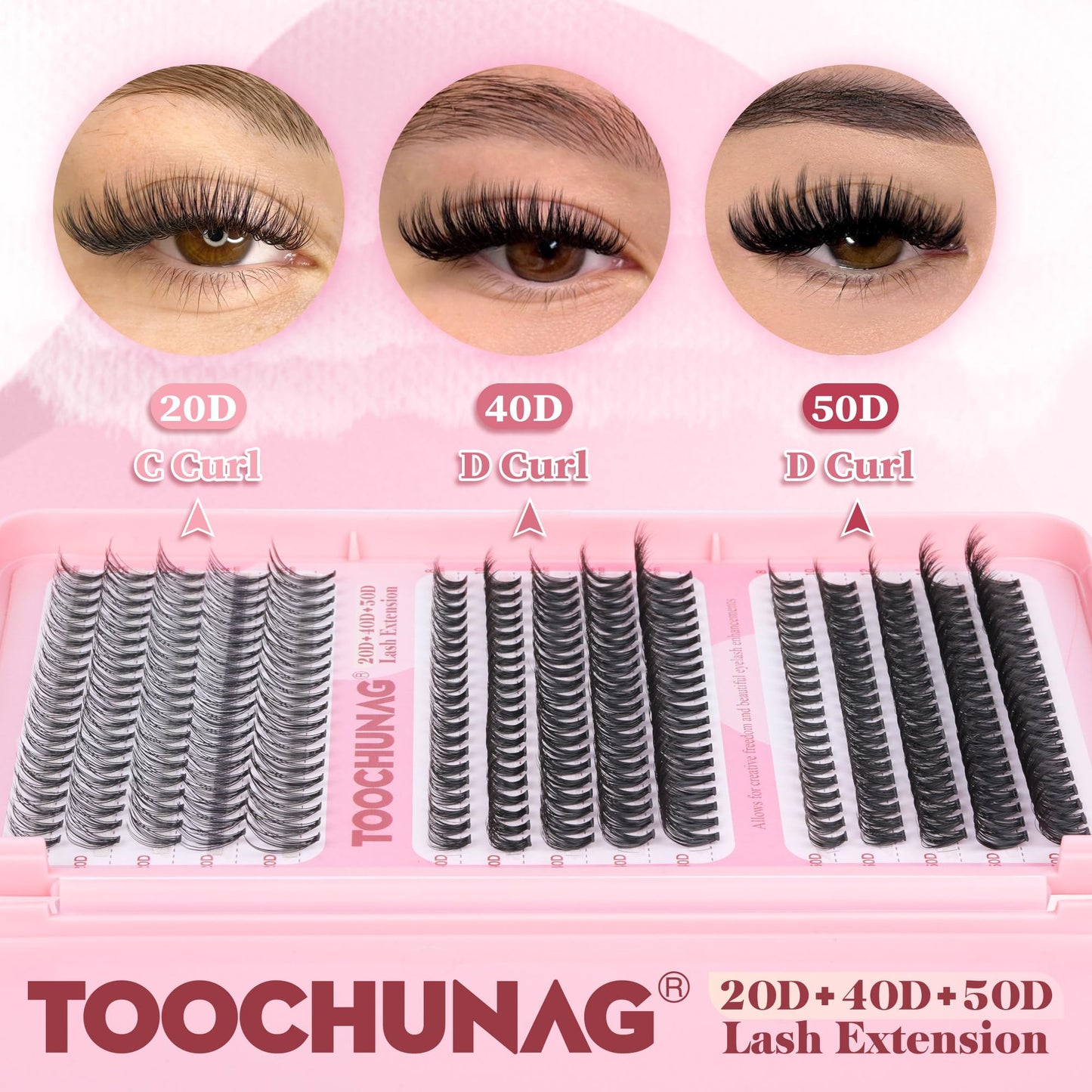 DIY Eyelash Extension Kit 40D+50D Lash Clusters 320pcs Cluster Lashes Extensions Kit 10-18mm Individual Lashes Kit with Lash Bond and Seal and Eyelashes Tweezers DIY at Home by TOOCHUNAG