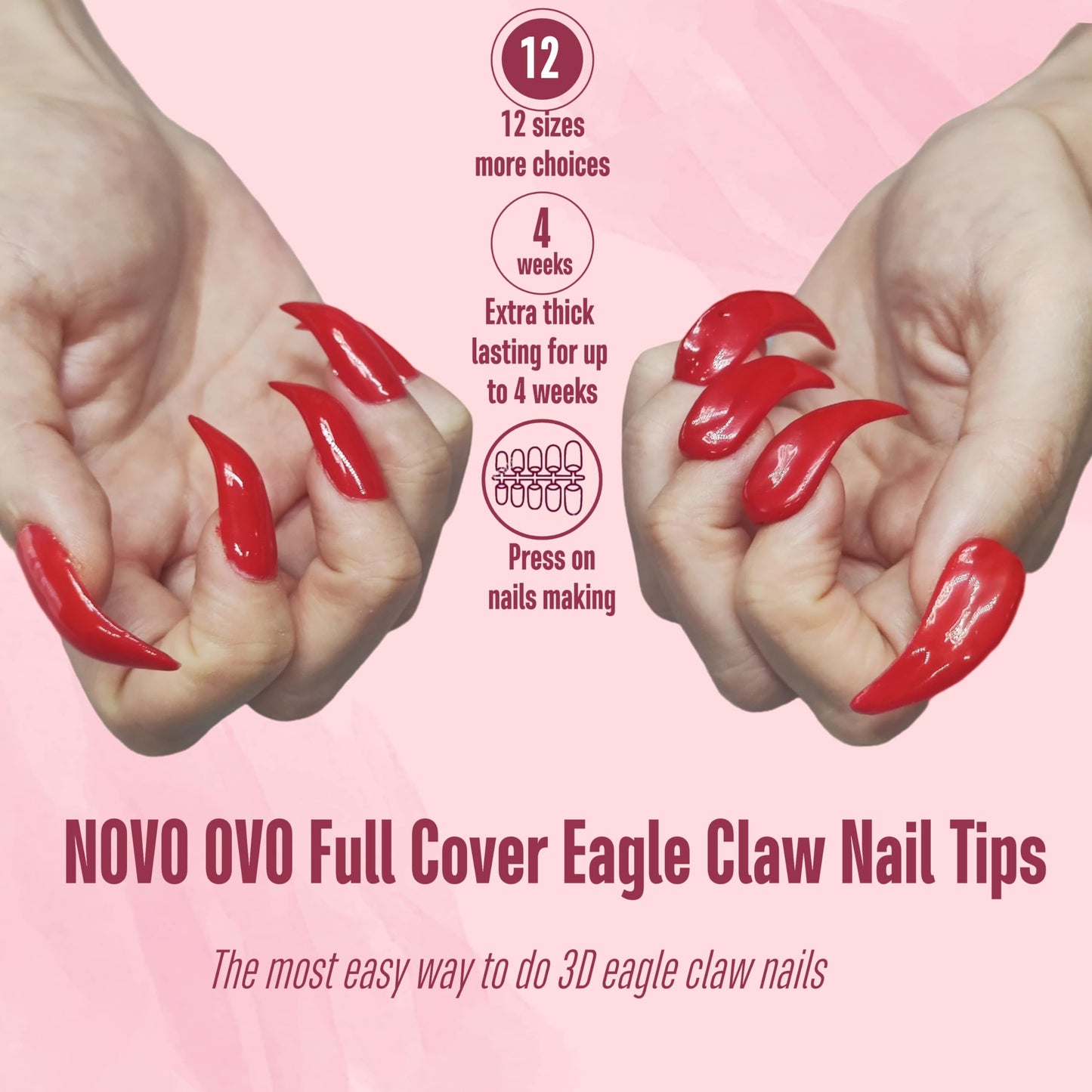 NOVO OVO Nail Tips Curved Stiletto, Clear Gel x Extension kit Full Cover to Make Press on 3D Eagle Claw nails, Thick Extra Hawk Deep Curve Almond French Tips Soft False Fake Acrylic Nail 12 Size 120pc