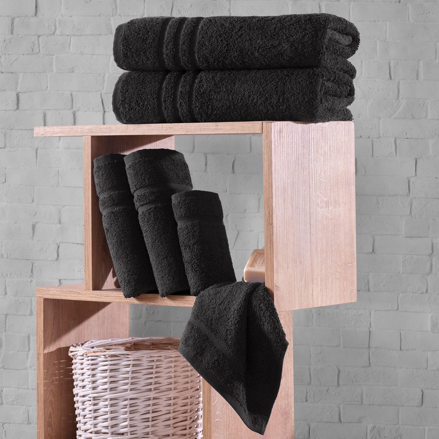 Hawmam Linen Black 6 Piece Bath Towels Set for Bathroom Original Turkish Cotton Soft, Absorbent and Premium 2 Bath Towels, 2 Hand Towels, 2 Washcloths