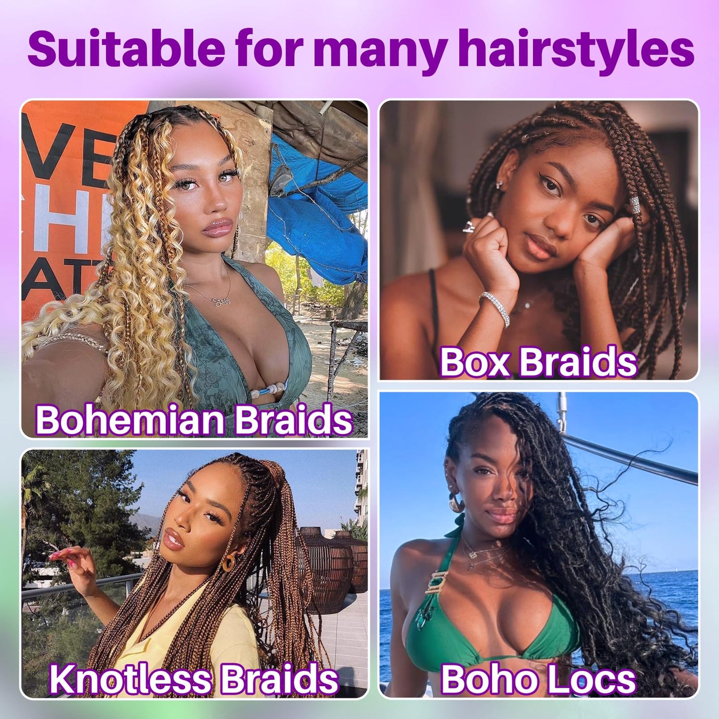 Human Braiding Hair for Boho Braids, Deep Wave Bulk Boho Braids Human Hair for Boho Knotless Braids Curly Bohemian Water Wave Braiding 70g 16 Inch Copper (2 No Weft Bundles/Pack)