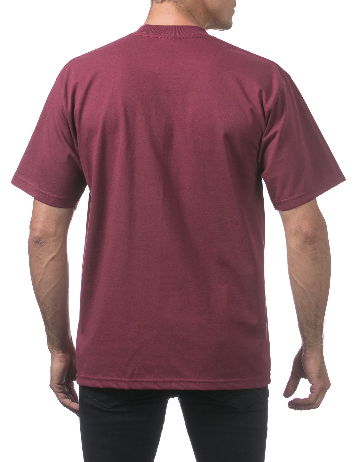 Pro Club Men's Heavyweight Cotton Short Sleeve Crew Neck T-Shirt, Maroon, Small