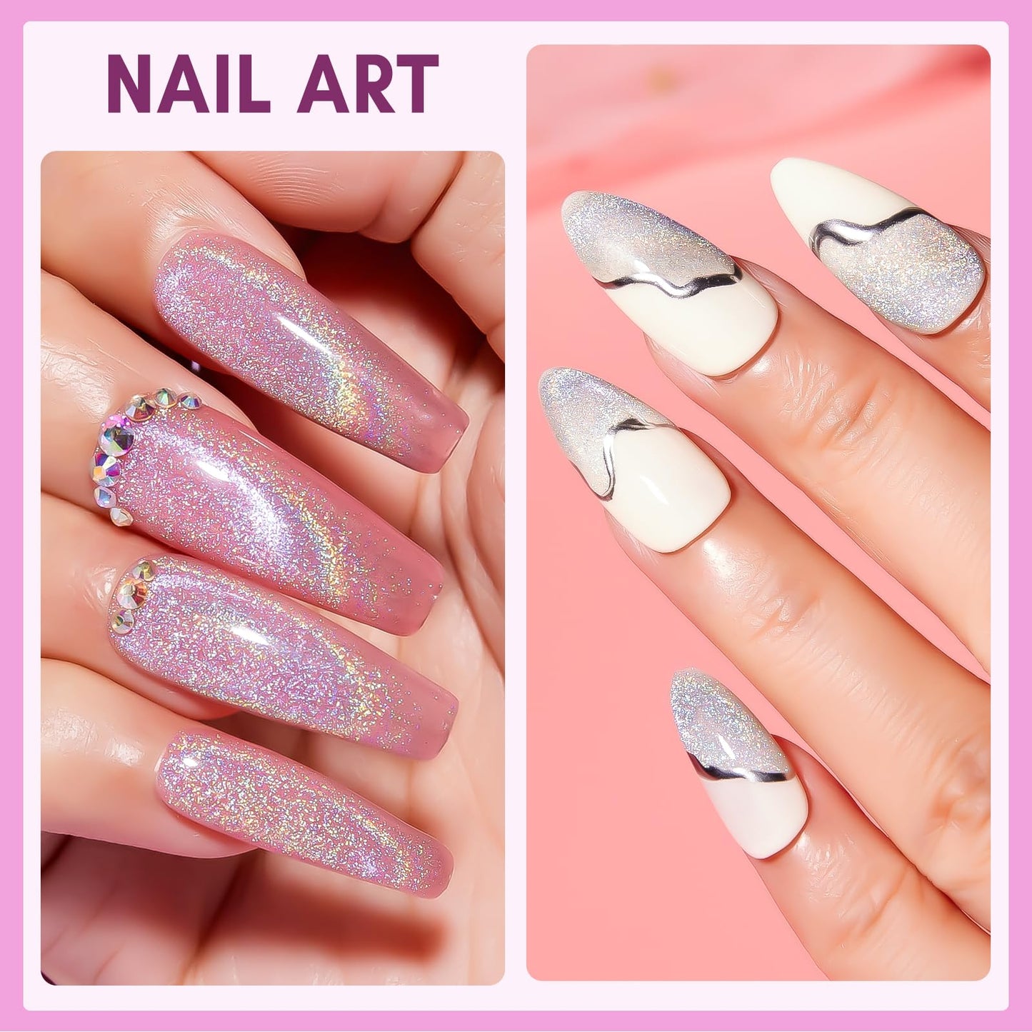 Makartt Gel Nail Polish, Universal Rainbow Cat Eye Gel Nail Polish 10ml Holographic 9D Sparkly Hole Cat Eye Glitter Spring Gel Polish with Magnet Stick Soak Off UV/LED Manicure Nail Art Designs