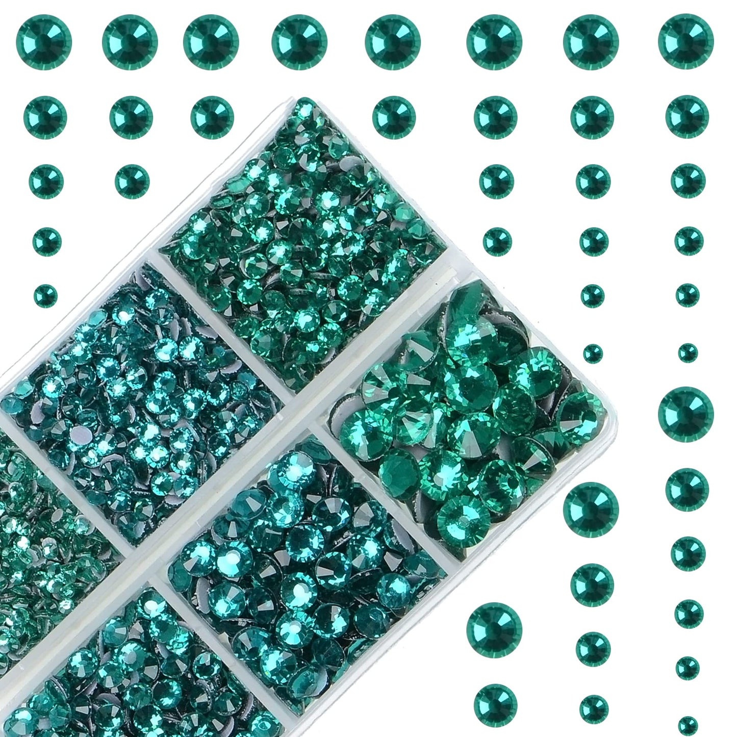 4000Pcs Mixed Size Hot Fix Round Crystals Gems Glass Stones Hotfix Flat Back Rhinestones (Blue Zircon)