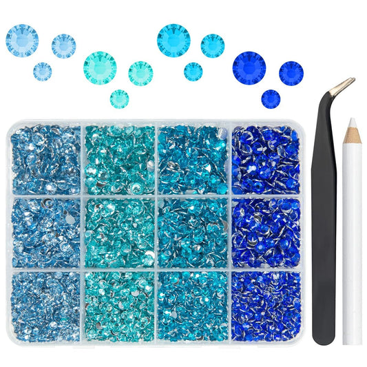 qiipii Resin Rhinestones Bulk for Crafting 3mm 4mm 5mm 4 Color Flatback Crystal Stones Non-Hotfix Light Blue Aquamarine Royal Blue Resin Gems Diamonds for Nails Eyes Face Makeup Crafts DIY Tumblers