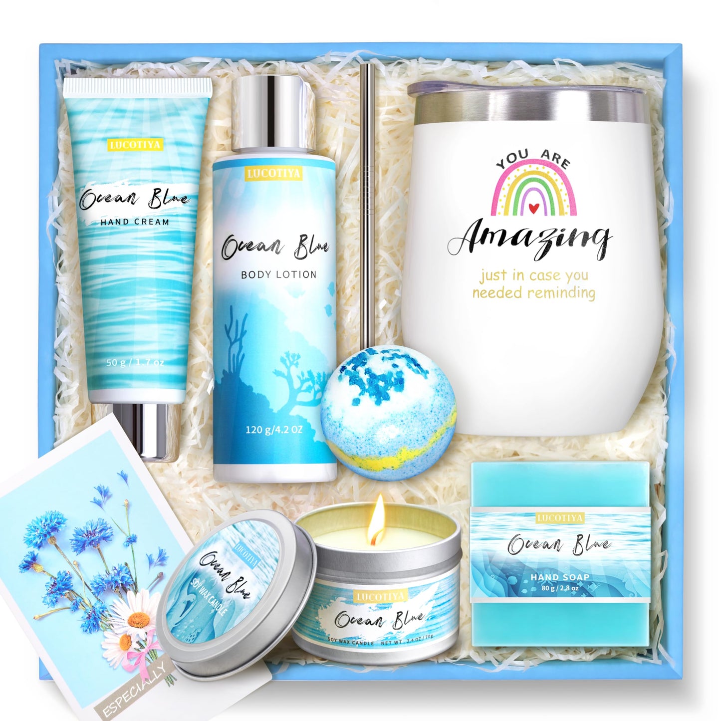 Birthday Gifts for Women, Ocean Scented Spa Gifts for Women 7 Luxury Self Care Gifts for Women, Gift Basket Care Package for Women Her Wife Mom Friends Female Bff