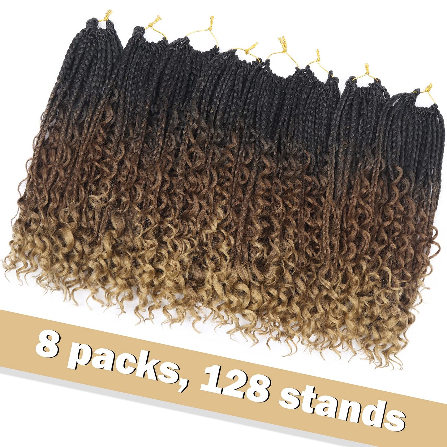 Goddess Box Braids Crochet Hair With Curly Ends 14 Inch Bohomian Box Braids Crochet Braids 8 Packs 3X Crochet Braids Synthetic Braiding Hair Extension for Black Women (14 Inch (Pack of 8), M1B 30 27)