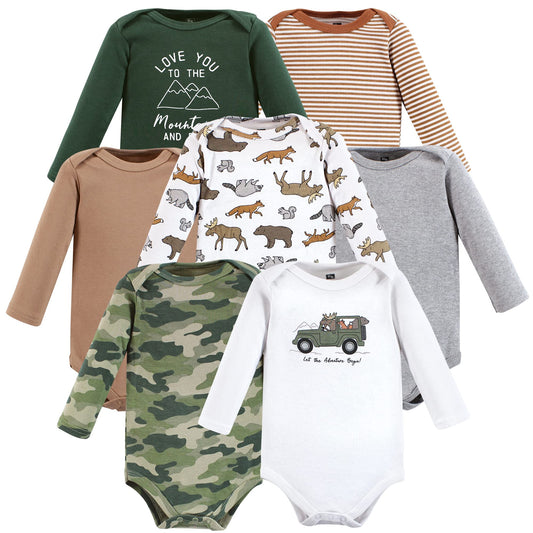 Hudson Baby Unisex Baby Cotton Long-Sleeve Bodysuits, Animal Adventure 7-Pack, Preemie