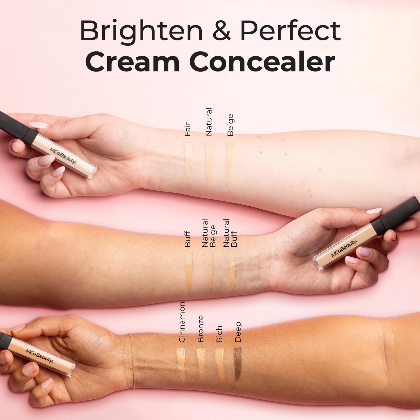 MCoBeauty Brighten & Perfect Cream Concealer, 5 Medium Natural Beige, Brightening Coverage for Flawless Complexion, Vegan, Cruelty Free Cosmetics