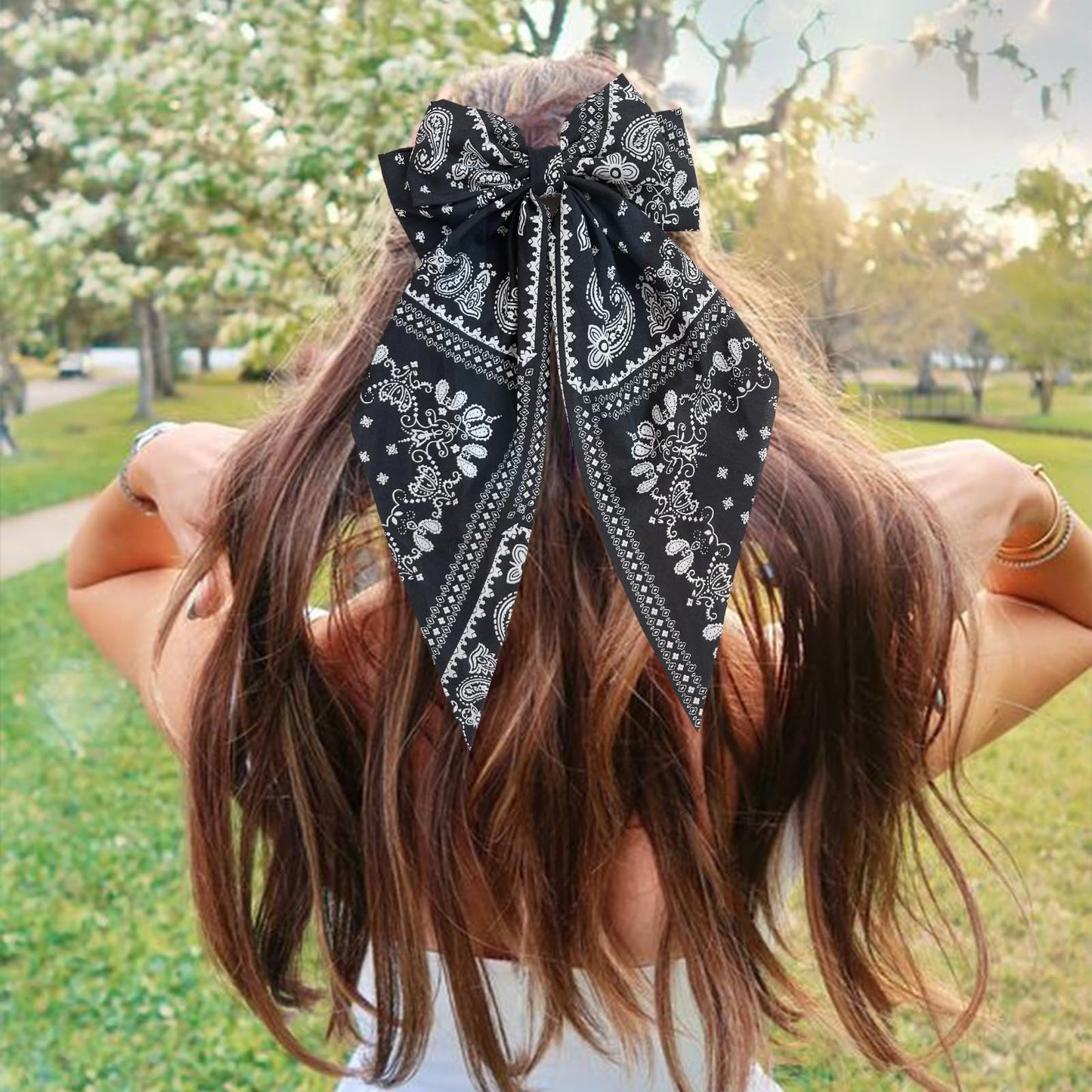 Hadutrek Silky Satin Hair Bows 2PCS Big Hair Bows for Women Flower Hair Clips Hair Ribbons Oversized Long Tail Black Bow Butterfly Hair Clips Hair Accessories Claw Clips for Thick Hair for Women