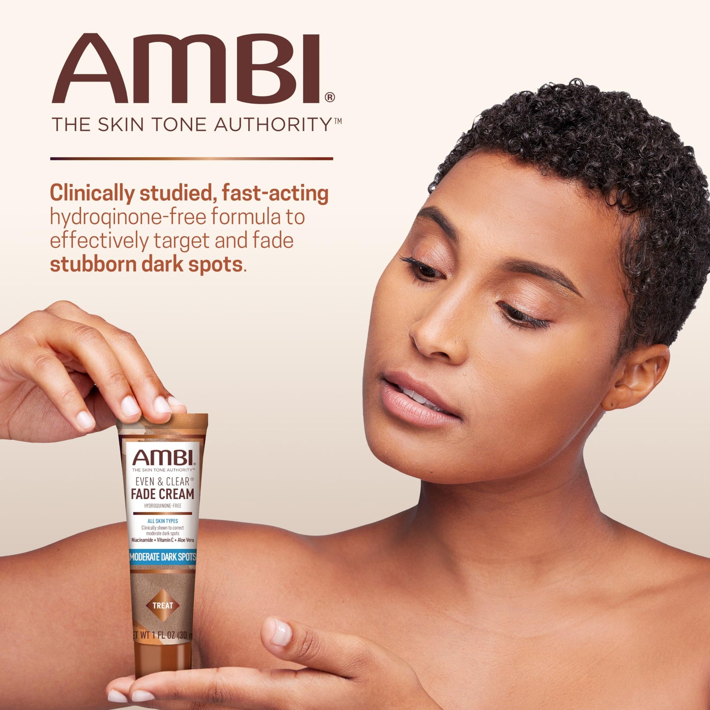 Ambi Even & Clear Fade Cream, Hydroquinone-free, Hyperpigmentation Treatment, Dark Spot Corrector, Results In As Little As 4 Weeks, Niacinamide, Aloe Vera, Vitamin C, 1 Fl Oz