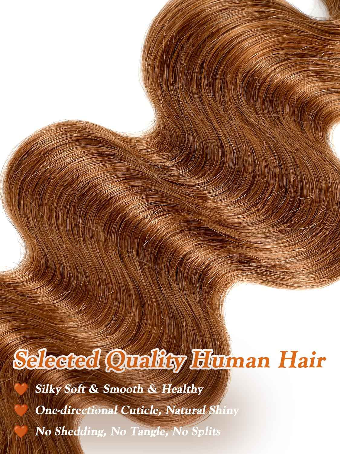 Two Tone Color T1B/30 Ombre Honey Brown Human Hair Bundles Body Wave, #T30 Ombre Light Auburn Brown Loose Wave Sew In Quick Weave Hair Tracks, 12A 100% Unprocessed Raw Brazilian Virgin Hair 12 Inch