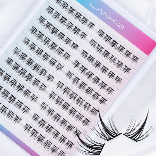 LANKIZ Lash Clusters DIY Eyelash Extensions 120 Clusters Lashes D Curl Individual Lashes Eyelash Clusters Extensions Wispy Lashes Clusters DIY at Home (Babysbreath -Mix Style)