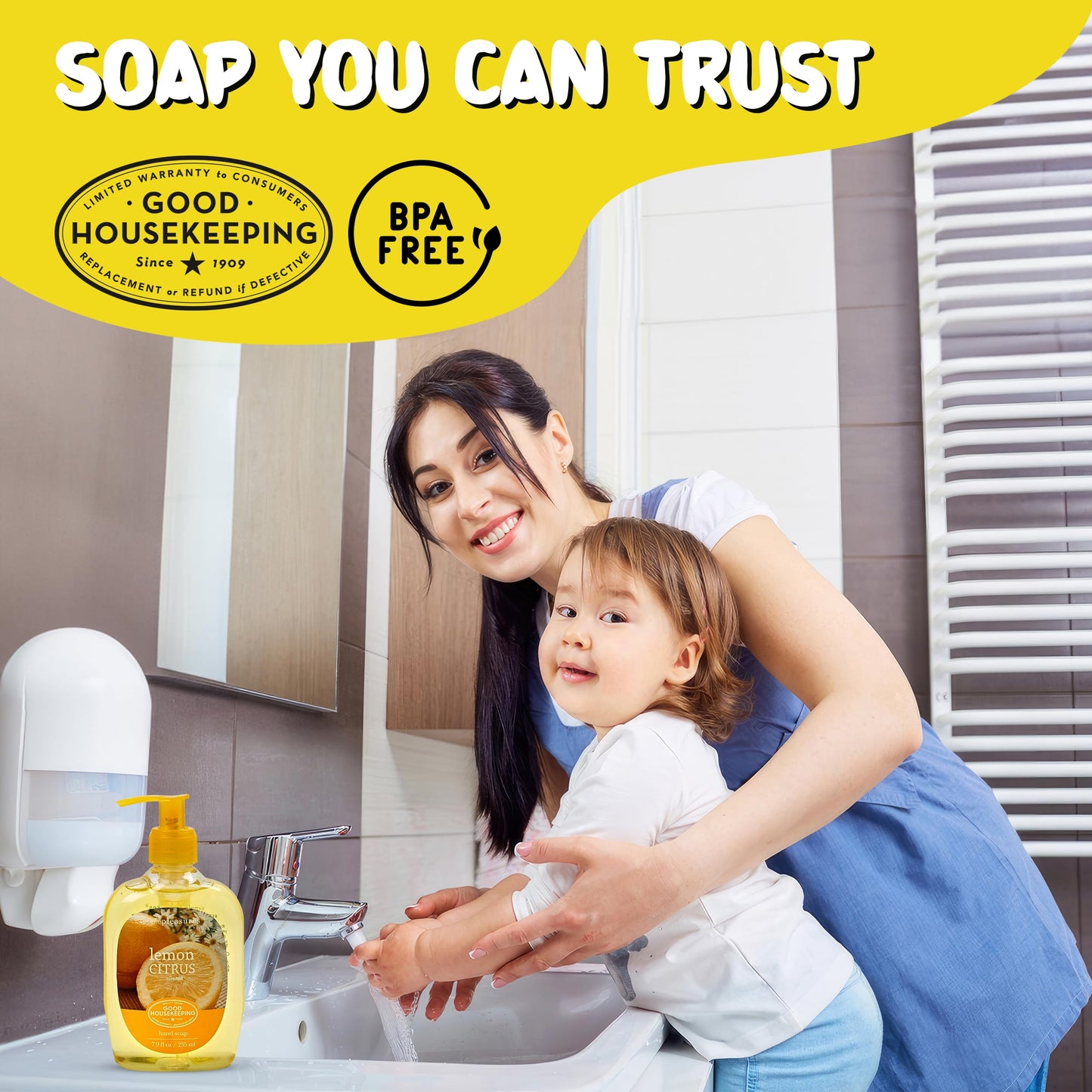 SIMPLE PLEASURES Premium Hand Soap Collection - Lemon Scent, 7.9 oz Bottle with Jumbo 59 oz Refill - Goodhousekeeping Seal Approved - Multiple Scents Lemon Hand Soap Dispenser, Lemon Hand Soap Refills