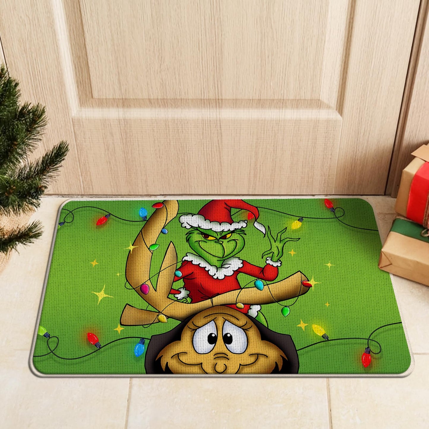 Tailus Christmas Kitchen Rugs Set of 2, Green Xmas Max Dog Kitchen Mats Decor, Funny Holiday Floor Door Mat Home Decorations -17x29 and 17x47 Inch