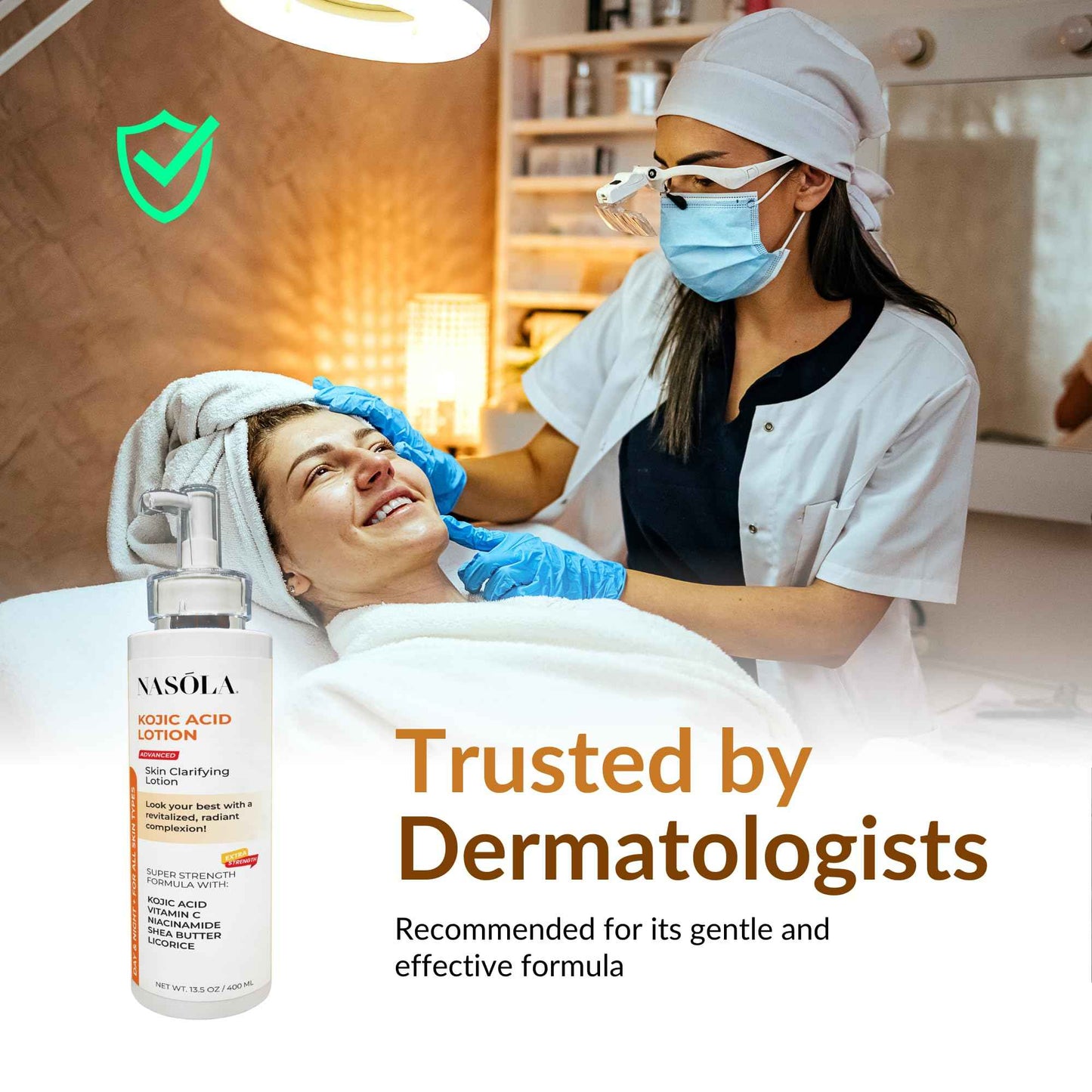 Nasola Kojic Acid Lotion Natural Skin Clarifying for Face & Body with Vitamin C, Niacinamide, Shea Butter, Licorice & Green Tea for Complexion Revitalization, Women & Men