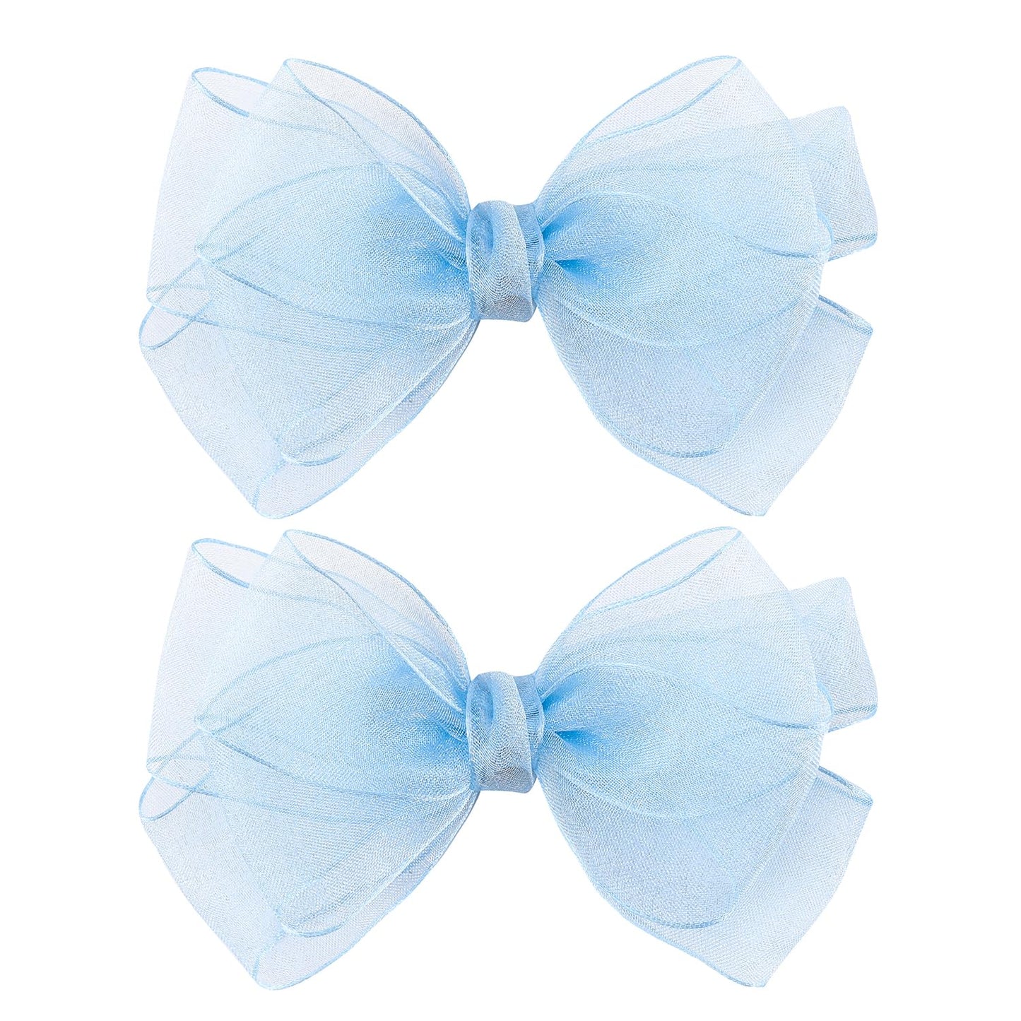 5.5-Inch Organza Double Hair Bows Alligator Clips Hair Accessories for Girls Toddler Kids Children Teens -Sky Blue