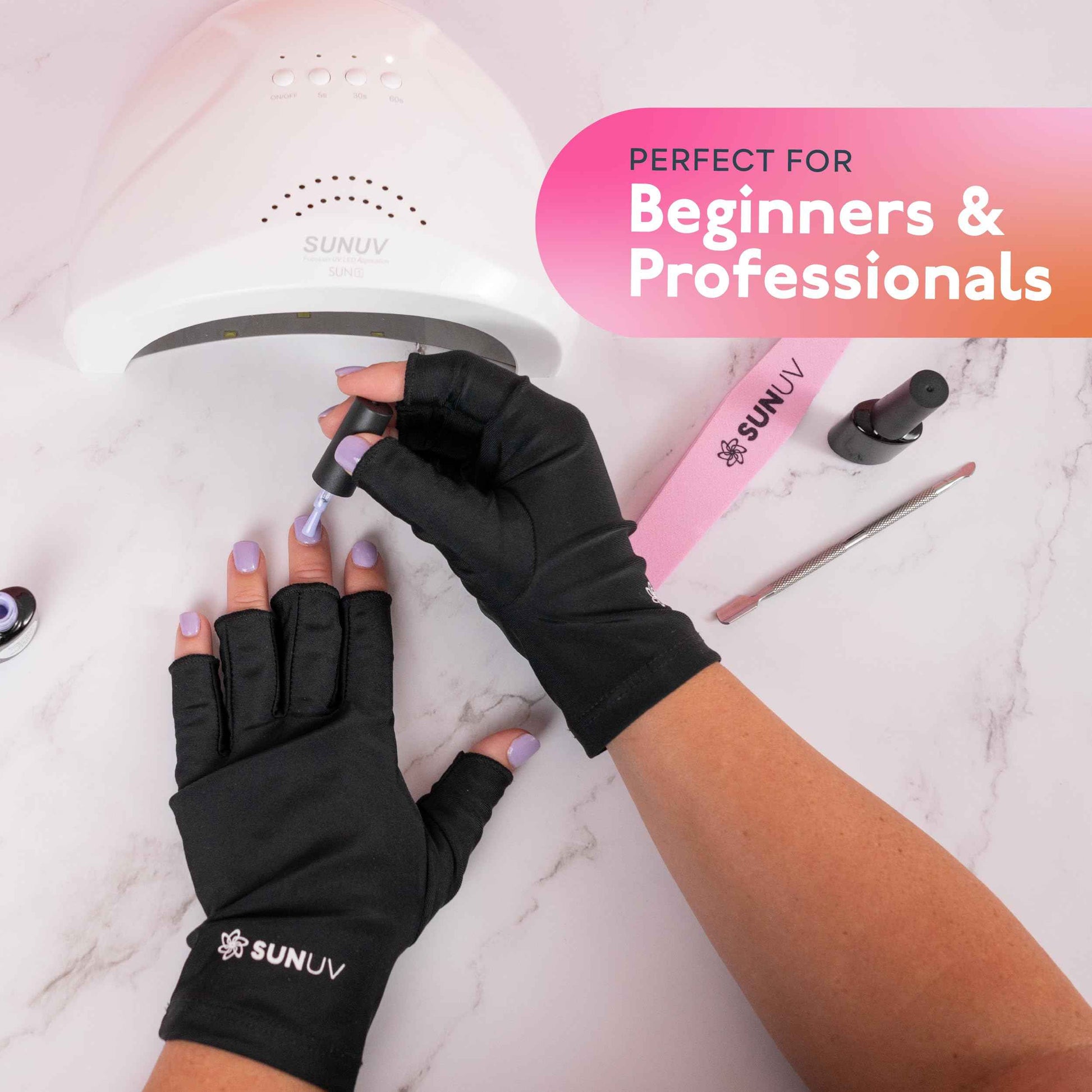 SUNUV LED Nail Lamp, UV Light Gloves for Gel Nails, Fingerless UPF 50+ Anti UV Gloves for Gel Lamp, Nails Dryer with Sensor 2 Timers SUNONE White