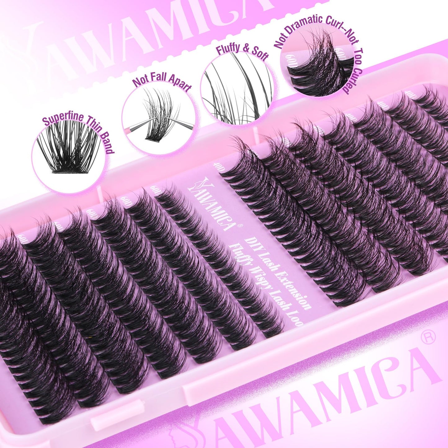 Yawamica Fluffy Eyelash Clusters Lash Extension 40D+60D Volume Individual Lashes Wispy 280pcs Lash Clusters Eyelash Extensions 10-18mm D Curl Cluster Lashes DIY Eye Lash at Home