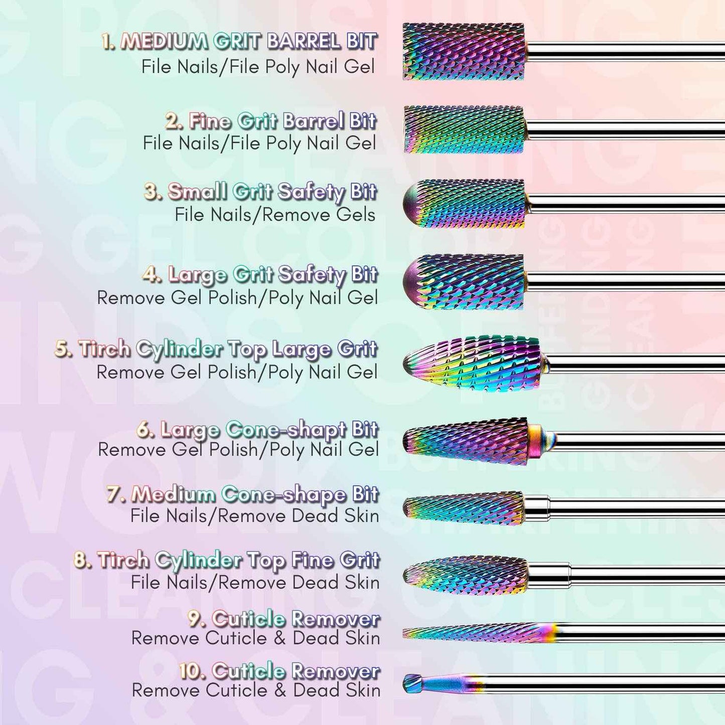 Makartt Nail Drill Bits Set:10Pcs Dimond Tungsten Carbide Nails Bits,3/32 Inch for Acrylic Gel Nails Cuticle Tools,Remove Acrylic Poly Nail Gel Nail Polish B-36,Bit Kit Manicure Pedicure Home Salon