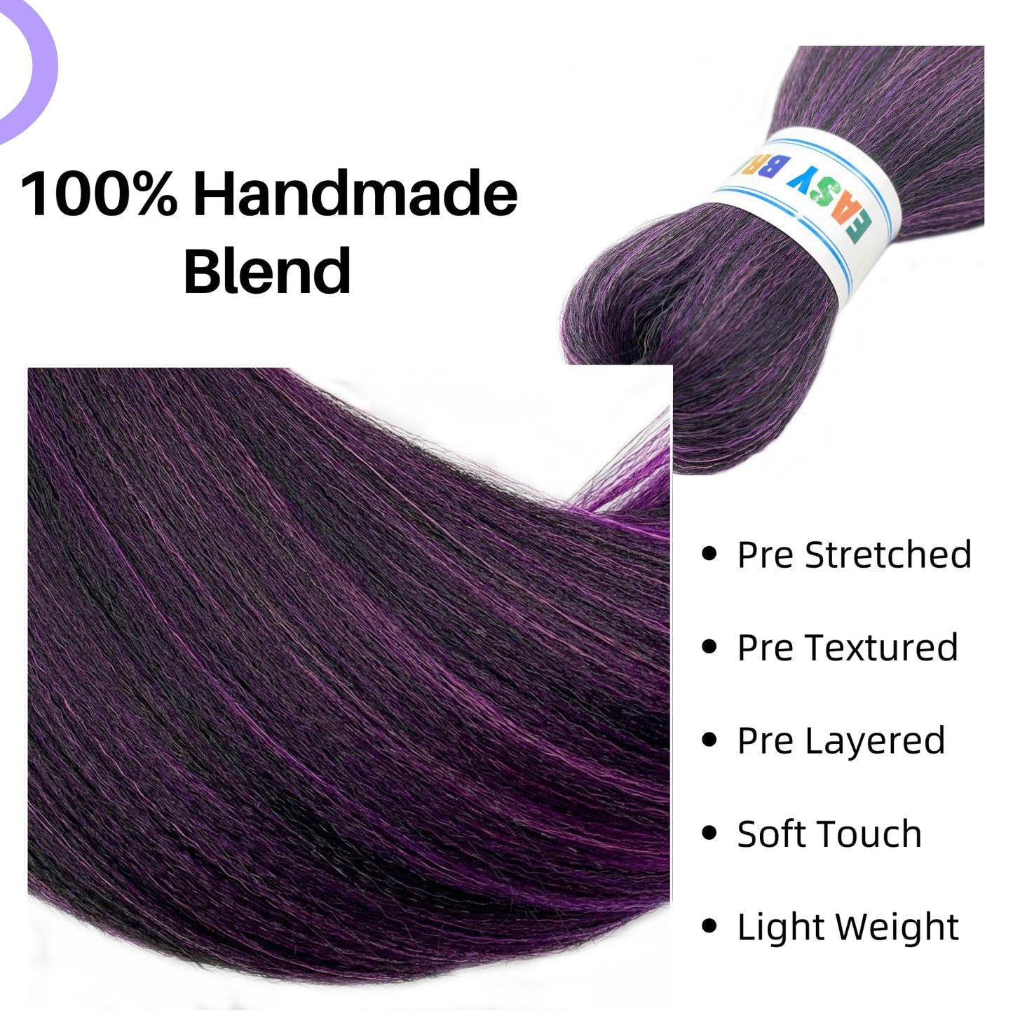 Ombre Purple Braiding Hair Pre Stretched Kanekalon Box Braiding Hair 26 Inch (Pack of 3)