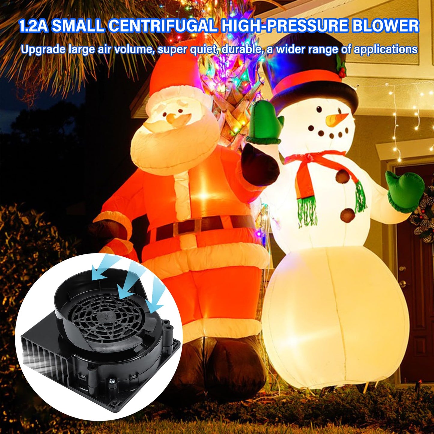 2 Pack Air Blower for Inflatables,12V 1.2A Inflatable Fan Replacement with 5 LED Light Strings, and 12V 1.5A Adapter for Christmas Xmas Holiday Yard Inflatables Fan Blower Decor