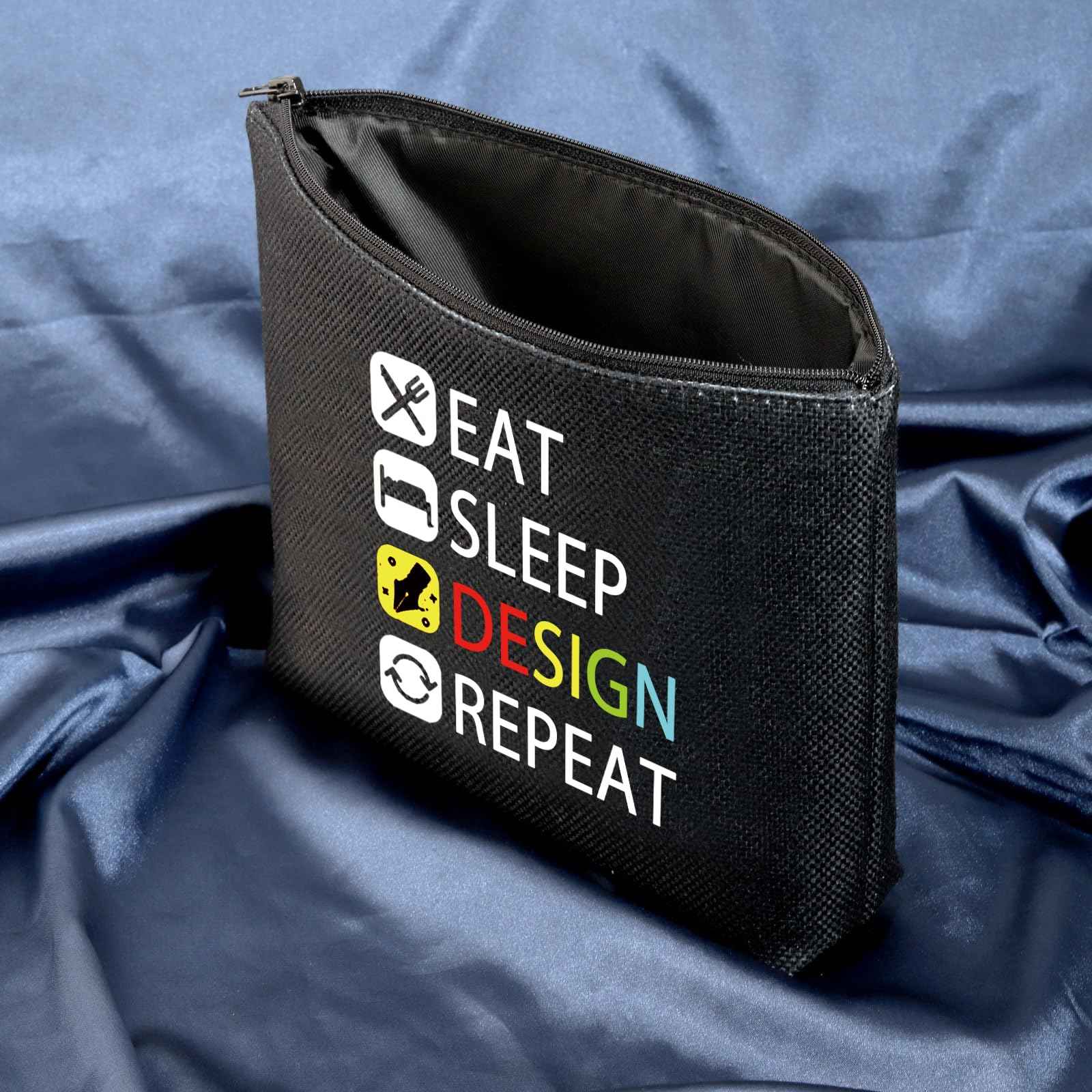 MEIKIUP Eat Sleep Design Repeat Makeup Bag - Gift for Interior or Graphic Designer (Black)