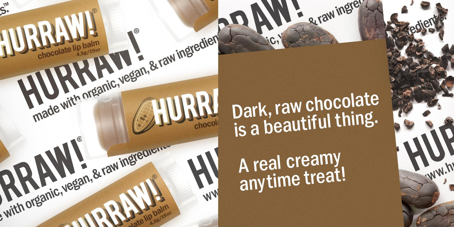 Hurraw! Chocolate Lip Balm: Organic, Certified Vegan, Cruelty and Gluten Free. Non-GMO, 100% Natural Ingredients. Bee, Shea, Soy and Palm Free. Made in USA