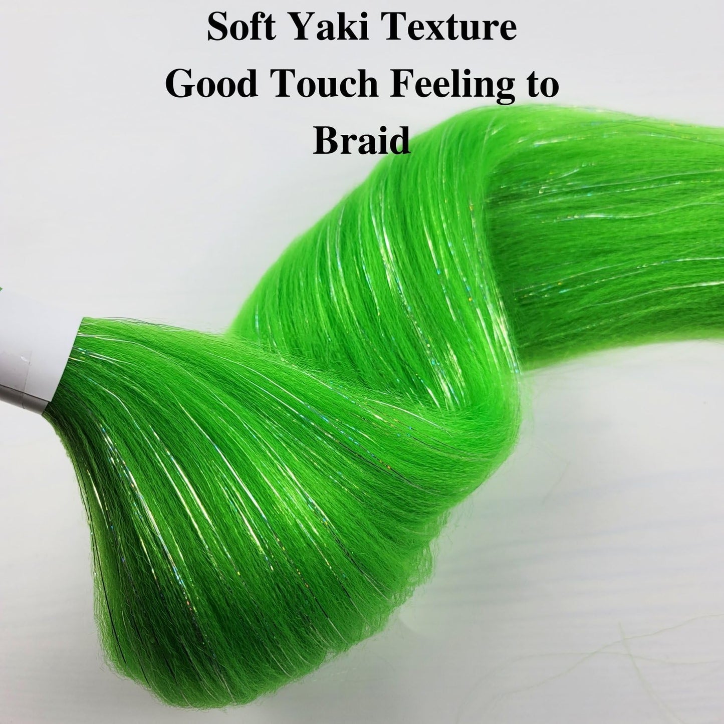 Gozill Neon Green Braiding Hair Pre stretched Sparkle Tinsel Prestretched Braiding Hair Kanekalon Ez braid Knotless Braiding Hair 26 inch