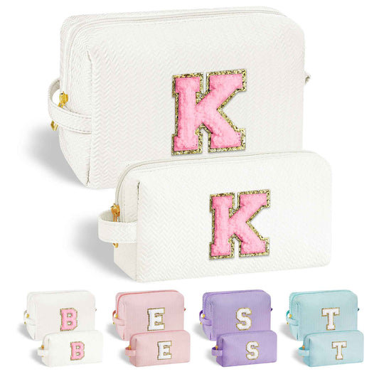 YOOLIFE Initial Makeup Bag | Teen Girl Gifts Trendy Stuff for Girls, Valentines Day Gifts | Tween Girls Gifts | Toiletry Bag Travel Essentials Birthday Gifts for Women Her Mom Teacher Wedding Gifts K