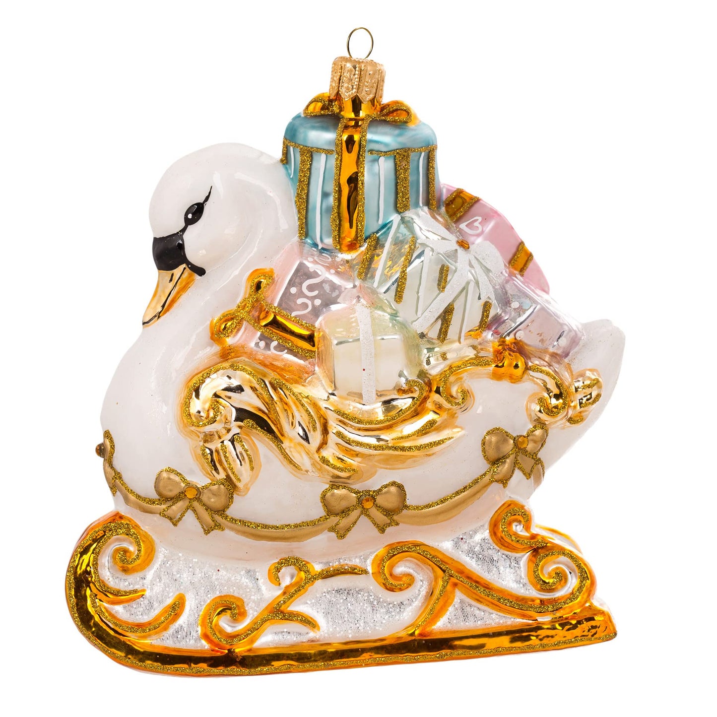 Miss Christmas 2024 Collection Gifts Galore Blown Glass Christmas Tree Ornament (Fairytale Swan Sleigh)