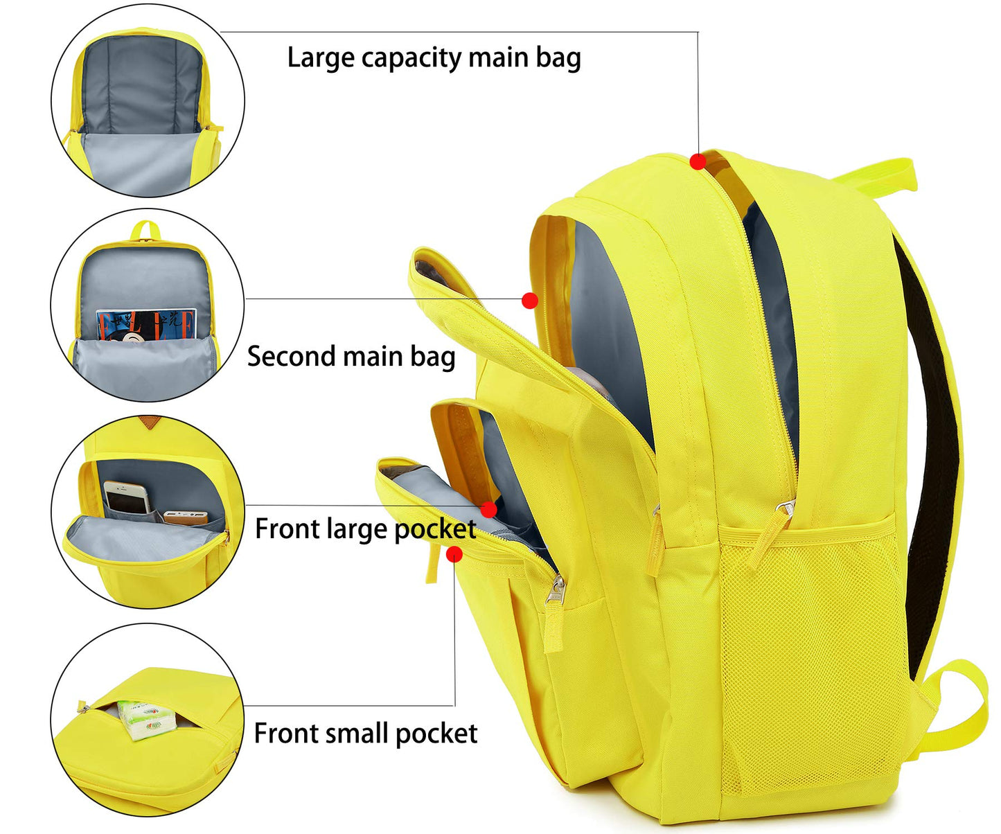 abshoo Classical Basic Womens Travel Backpack For College Men Water Resistant Bookbag (Yellow)