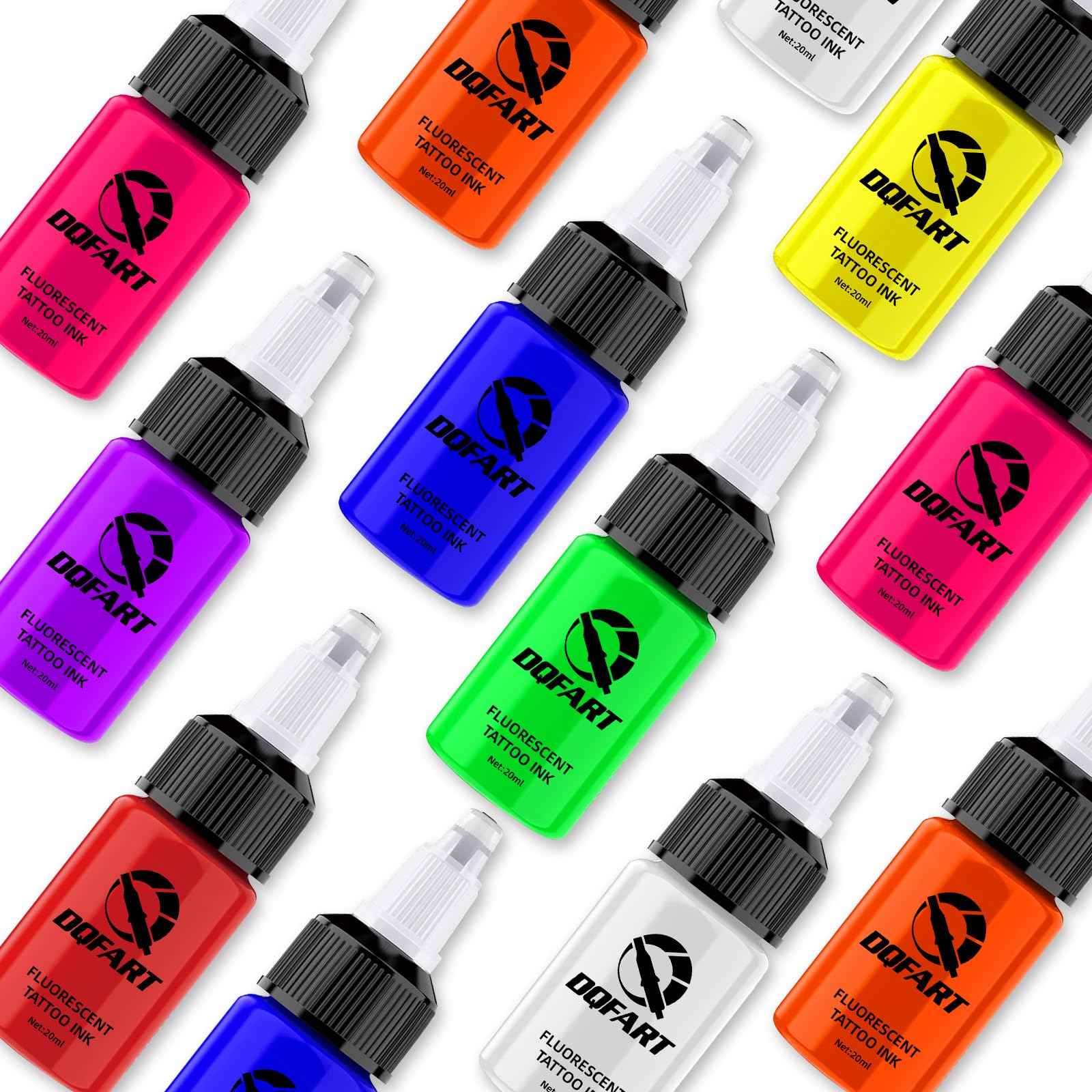 DQFART Tattoo Fluorescent Ink 0.65 oz (20ML) 8 Color UV Tattoo Ink TI-002